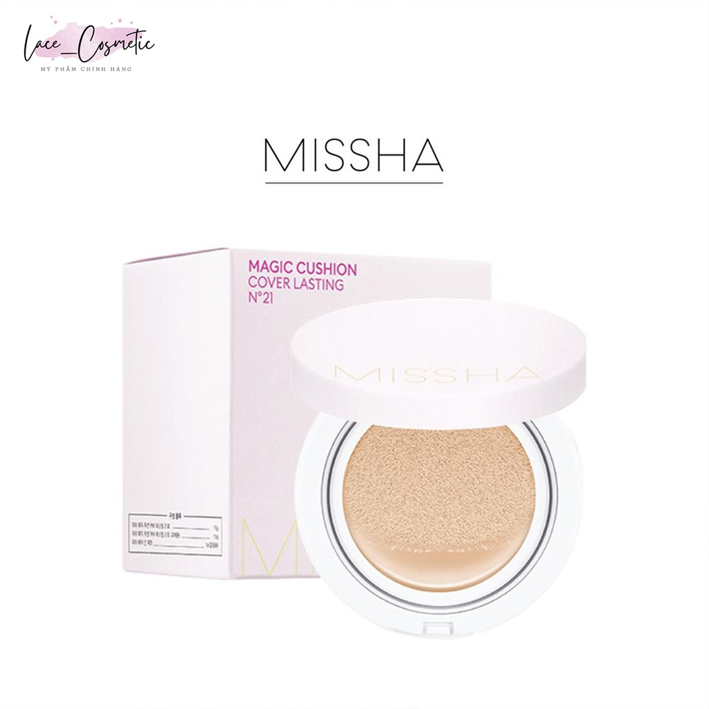 Phấn nước Missha Magic Cushion Cover Lasting 15g ( vỏ hồng nhạt ) (Tone 21, Tone 23) - LACE COSMETIC