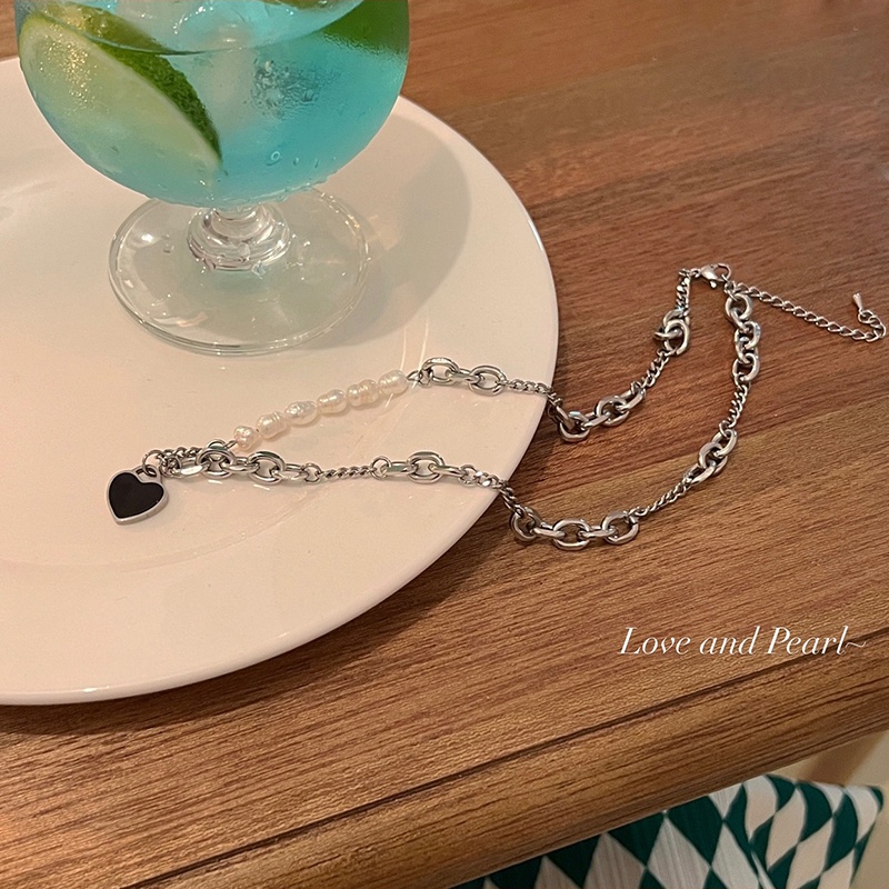 Vòng cổ Mạ Bạc 2K Mặt Hình Trái Tim Đính Ngọc Trai Nhân Tạo Thời Trang