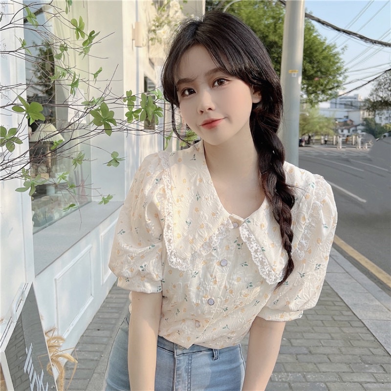 Áo Tay Bồng Hoa Nhí Phong Cách Pháp Nhẹ Nhàng Size XS S M