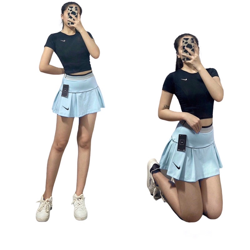 Chân Váy Thể Thao Chơi Golf, Cầu Lông, Tennis Nữ Chất Liệu Vải Poly 2 Da Cao Cấp  Xếp Ly 2 Lớp Có Túi Trong  Gym Yoga