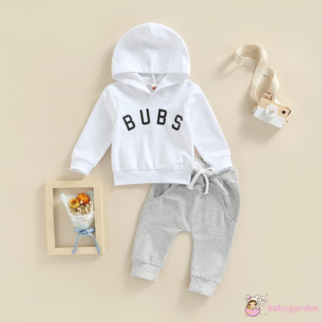 Set Đồ 2 Món Gồm Áo Hoodie Tay Dài In Chữ + Quần Dài Dây Rút Có Túi Bên Hông Cho Bé Trai 3 Tháng Tuổi
