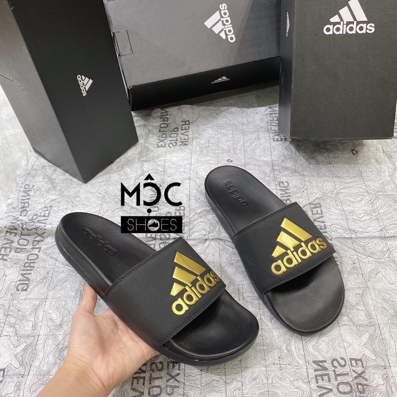 [Chính Hãng] Dép quai ngang Adidas Cloudfoam Comfort Big Logo màu Gold