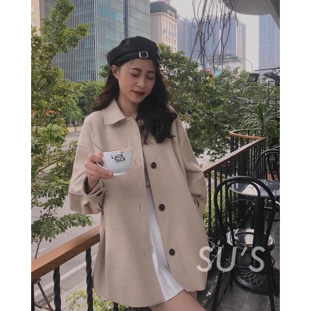 Áo dạ ép hai lớp cổ gập 4 cúc tay bo hai màu basic