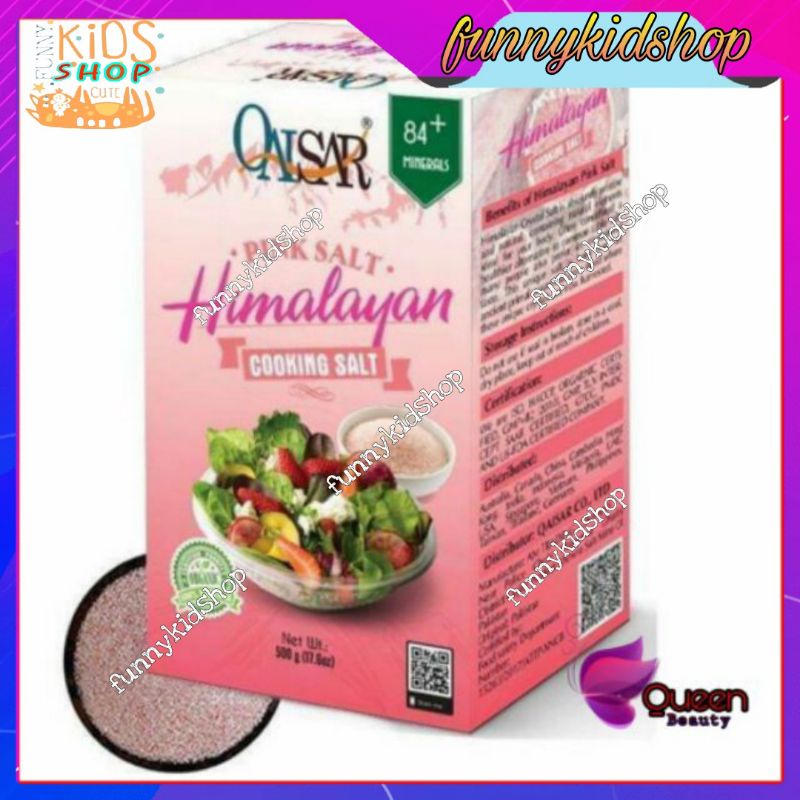 Muối hồng Himalaya Qaisar 500gr hạt min- Muối hồng himalayan Qaisar 500g hạt thô