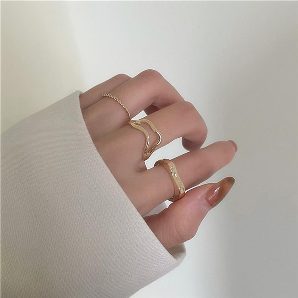Set 3 Nhẫn Kim Loại Nhiều Màu Sắc Phong Cách Vintage Dành Cho Nữ