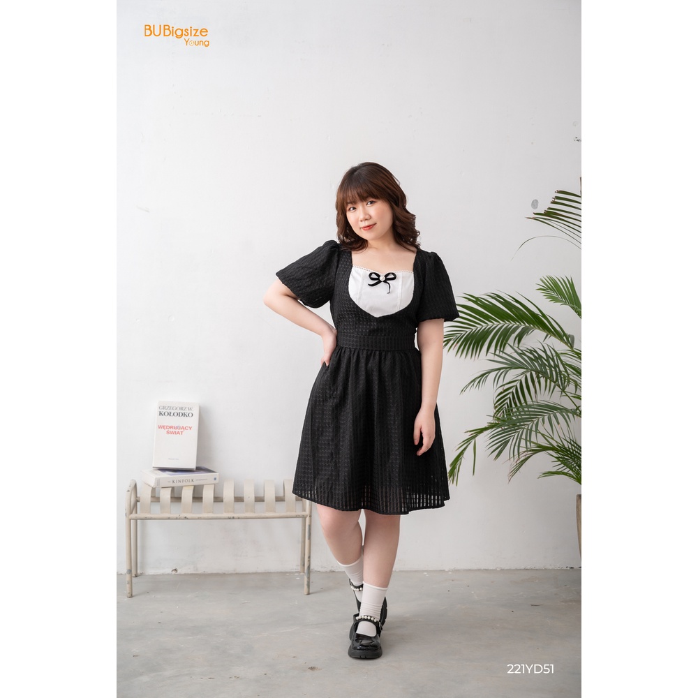 Đầm đan cổ vuông phối ngực trắng BIGSIZE (55kg đến 95kg) - 22YD51 - [BU Bigsize Young]