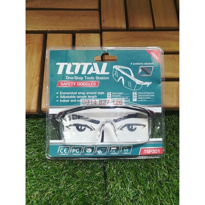 Kính bảo hộ lao động TOTAL TSP301 chống giọt bắn Chất liệu Polycarbonate, nhẹ, hấp thụ tia cực tím, Bh 6 tháng
