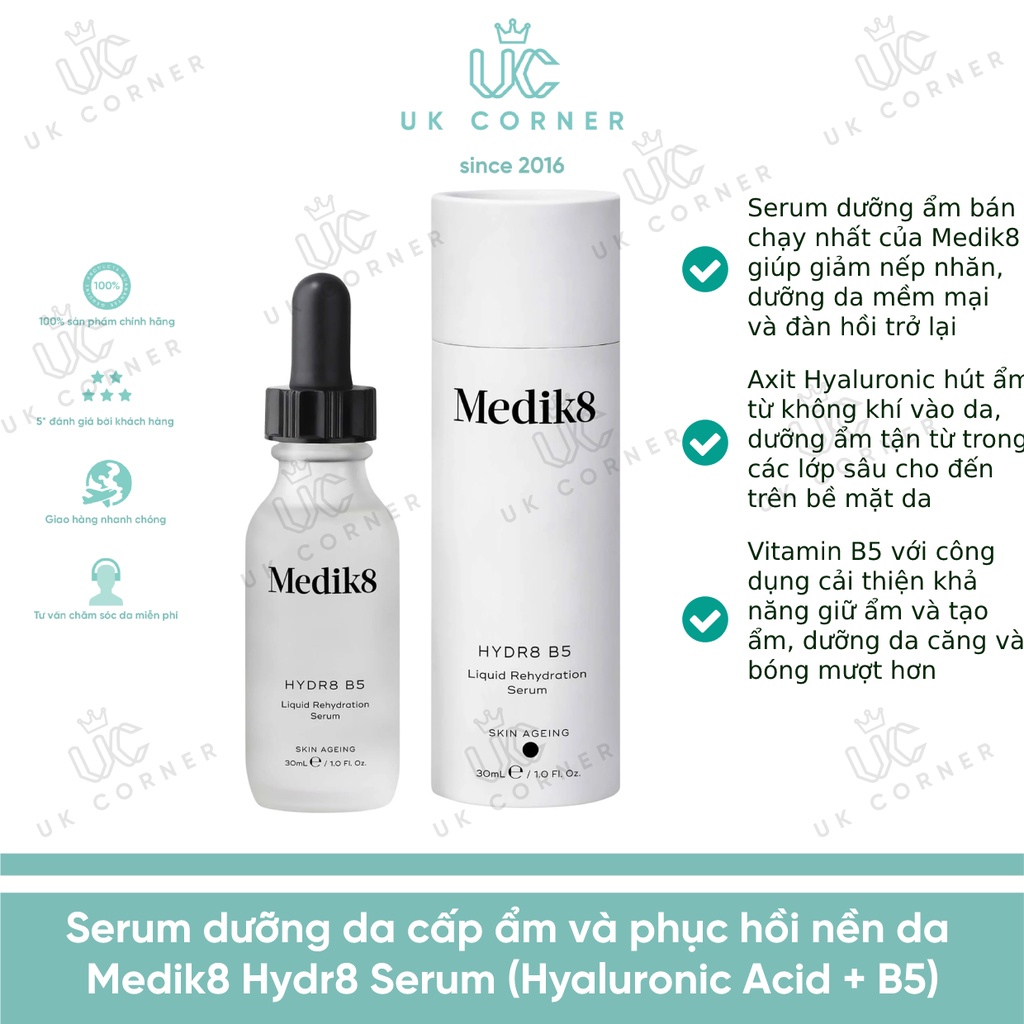 Tinh chất / Serum dưỡng da cấp ẩm và phục hồi nền da Medik8 Hydr8 Serum (Hyaluronic Acid + B5)