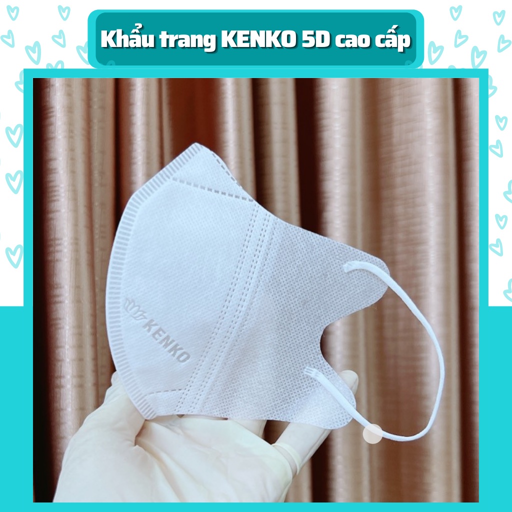 Combo 5 Hộp 50 Khẩu trang 5D KENKO kháng khuẩn, khẩu trang KENKO 5D màu trắng dành cho người lớn