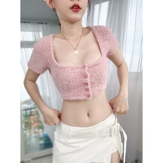 Áo Croptop lông dàn nút———— Chất lông mềm siêu mịn,form ôm body