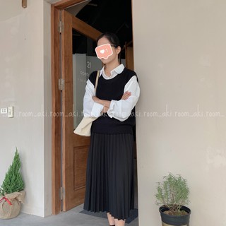 Chân váy xếp ly cạp chun thun vân chéo