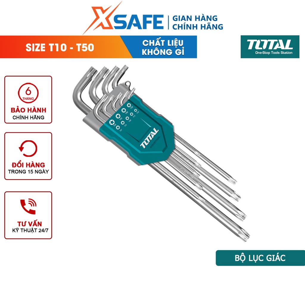 Bộ khóa lục giác bông TOTAL thép Cr-V chắc chắn,khỏe,chống gãy cong,rỉ sét, nhỏ gọn tiện lợi - chính hãng