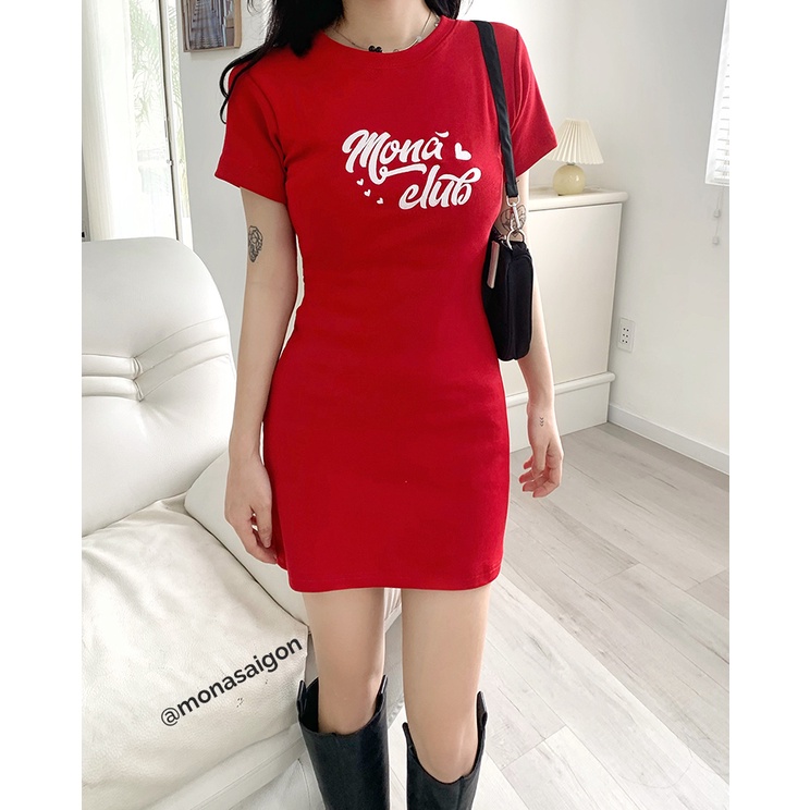 [Mã FAMARAL1 giảm 10K đơn 50K] MONÁ - Đầm ôm body tay ngắn in logo họa tiết - MONA DRESS | BigBuy360 - bigbuy360.vn