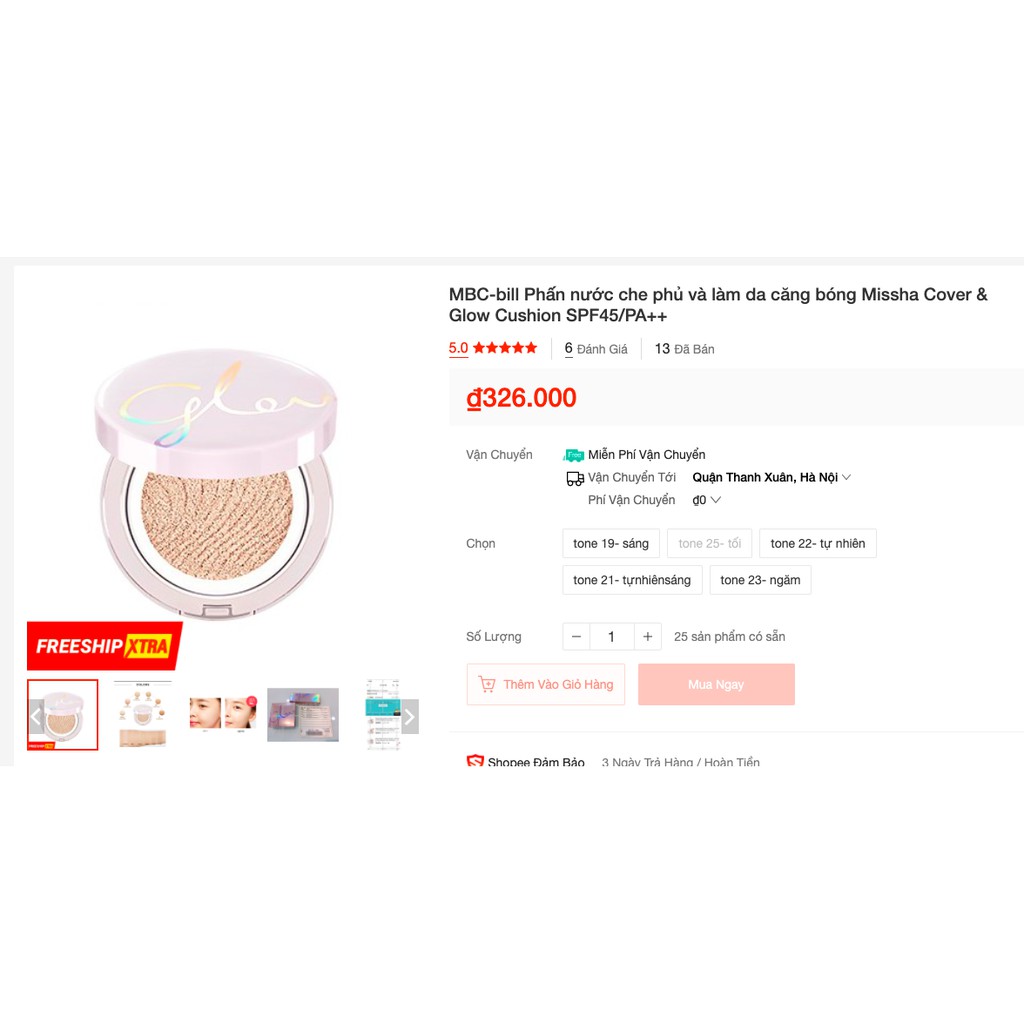 MBC Phấn nước che phủ và làm da căng bóng Missha Cover & Glow Cushion SPF45/PA++ (da dầu) | BigBuy360 - bigbuy360.vn