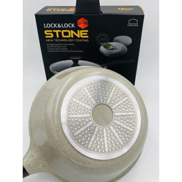 Chảo sâu lòng lock&amp;lock stone 7 lớp 28cm/30cm có nắp kính