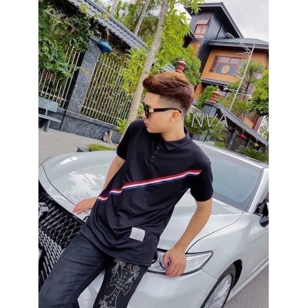 Áo polo viền chéo chất cotton mát