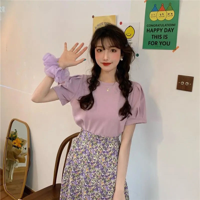 Set Áo Tay Phồng Và Quần Ống Rộng Thời Trang Dành Cho Nữ