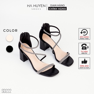 Sandal cao gót nữ Hà Huyền Shoes quai đá kép gót vuông 5 phân - SD222