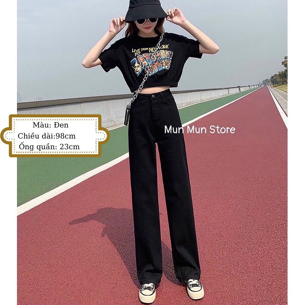 Quần Jean Nữ  MunMunStore Simple Jeans Lưng Cao Dáng Suông Ống Rộng Ulzzang ( Màu đen trắng )