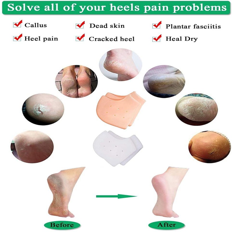 1 Cặp Vớ Silicone Giữ Ẩm Gót Chân Thiết Kế Đục Lỗ