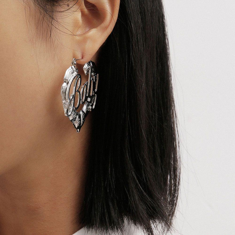 Bông Tai Hình Tròn Khắc Chữ Bằng Tre Phong Cách Punk Thời Trang