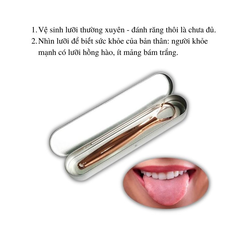 Cạo lưỡi inox cao cấp kèm hộp, Dụng cụ vệ sinh lưỡi - Giúp loại bỏ vi khuẩn, giảm hôi miệng, tăng vị giác