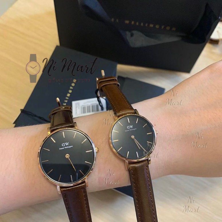 Đồng hồ nam nữ-Đồng hồ DW dây da nâu Britol mặt đen và trắng nhiều size