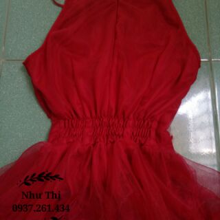 (free chỉnh sửa váy) đầm dạ hội lưới đỏ đô cổ yếm váy xòe
