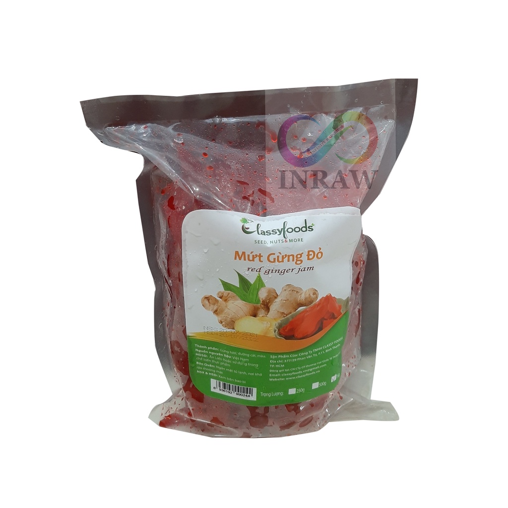 Mứt Gừng Đỏ Nguyên Miếng Túi 1kg - Candied Red Ginger Slices