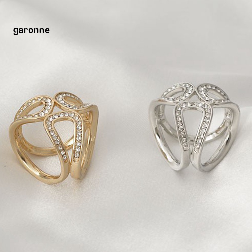 GA_Women Fashion Hollow Rhinestone Inlaid Three-ring Scarf Shawl Brooch Pin Jewelry