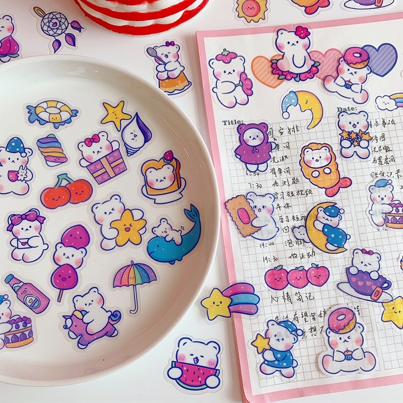 Set Sticker nhiều Hình Dán Gấu Trắng dễ thương trang trí