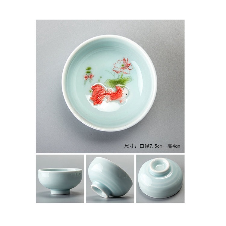 Chén Sứ Cảnh Đức Họa Tiết Sen Cá Độc Đáo