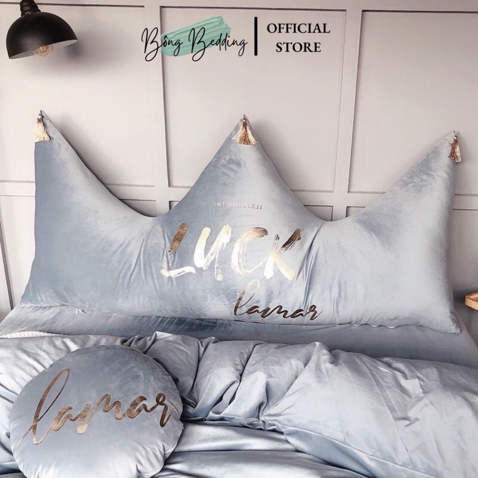 Gối Tựa Đầu Giường HIN BEDDING Mẫu Vương Miện Lucky Chất Liệu Nỉ Nhung Cao Cấp Có Sẵn 1m5 và 1m8