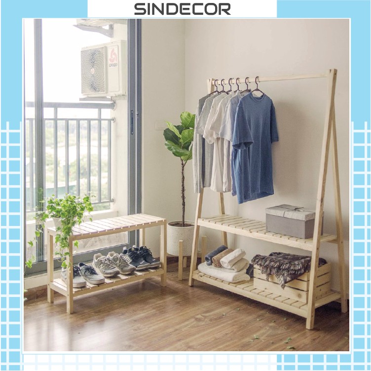 Tủ quần áo gỗ - Kệ treo quần áo 2 tầng đa năng - Sindecor