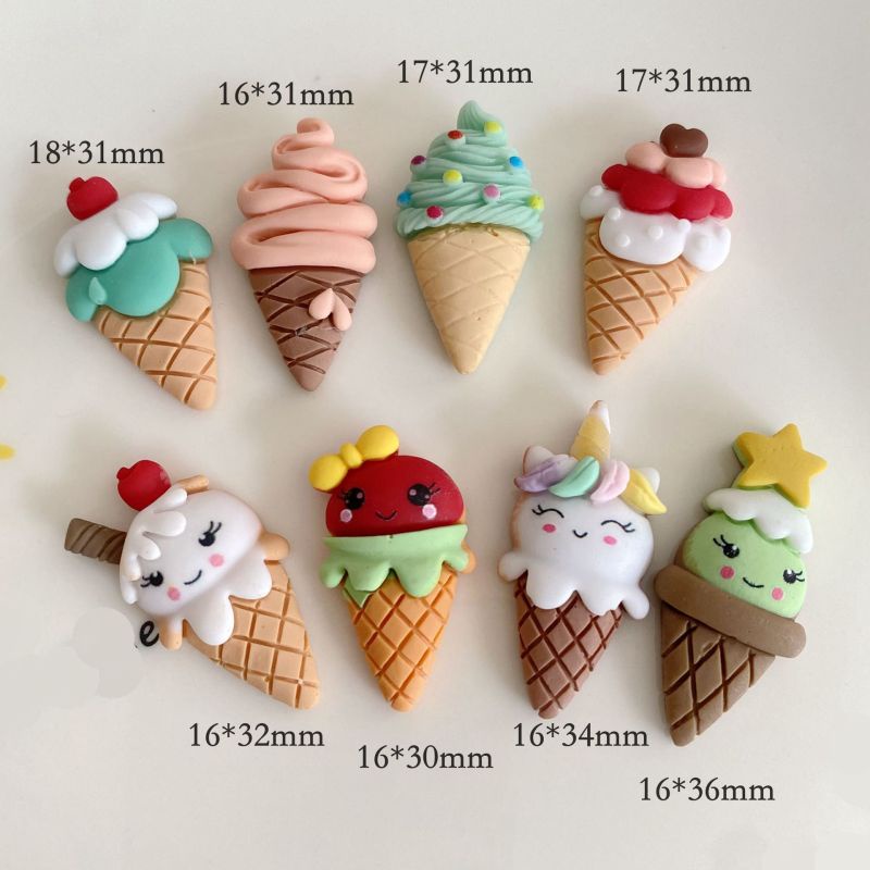 Set 10 Phụ Kiện Trang Trí Điện Thoại / Chai Nước Hình Kem Ốc Quế Hoạt Hình Diy