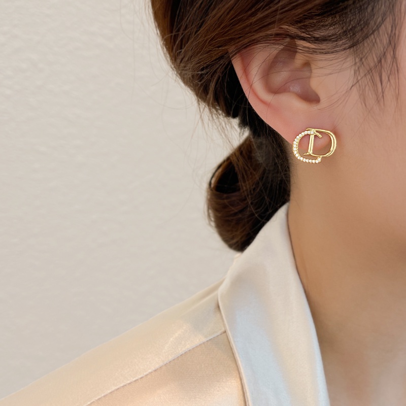 Bông Tai Chữ D Đính Đá Thời Trang Hàn Quốc Dành Cho Nữ