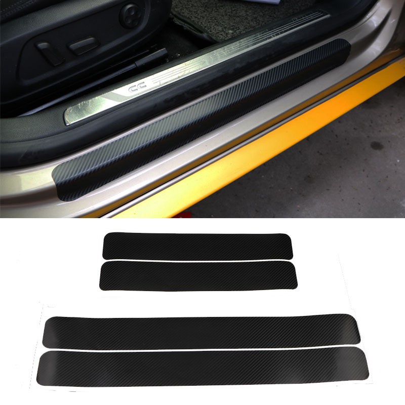 1 Roll 3D Carbon Fiber Vinyl Car Wrap Sheet Roll Film & 4 Pcs Car Door Sill Scuff Pedal Protect Stickers