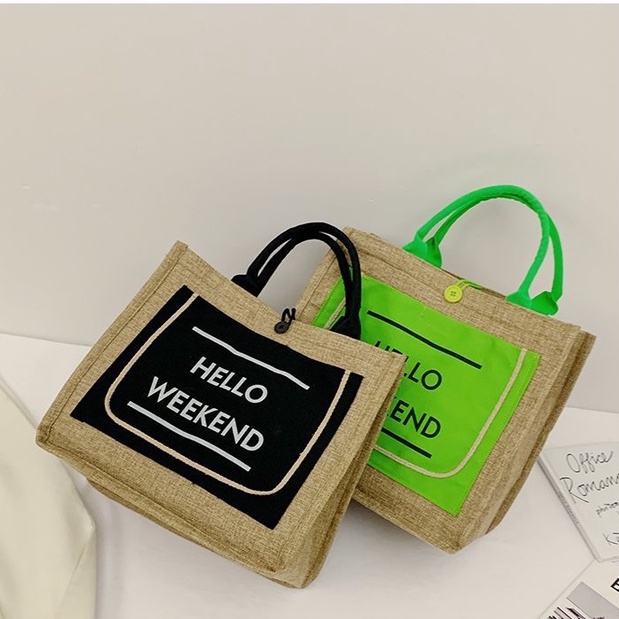 Túi cói hello weekend hàng đẹp dày dặn