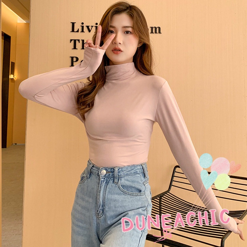 DUNEA Áo Thun Tay Dài Cổ Lọ Thời Trang Cho Nữ