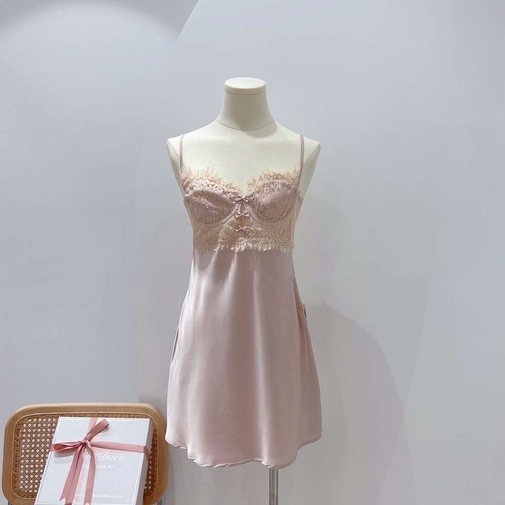 [FREESHIP] Đầm ngủ, váy ngủ lụa, phối ren mềm sexy có gọng nâng, chất lụa mềm mịn,tính mát, mỏng nhẹ Vn40