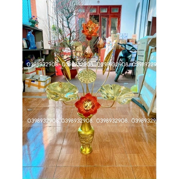 Lọ hoa sen đồng to 10 bông cao 90 cm bằng đồng nguyên chất nhà làm ra bảo hành
