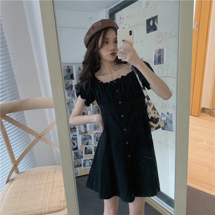 Đầm Bèo Nữ Trễ Vai Chất Đũi 🦋 Váy Babydoll Nữ Trơn Cúc Cài 4 Màu 🦋 | BigBuy360 - bigbuy360.vn
