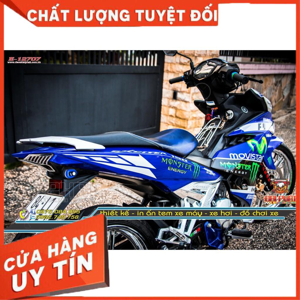 Tem Trùm Xe Exciter 150 Xanh Trắng Movistar