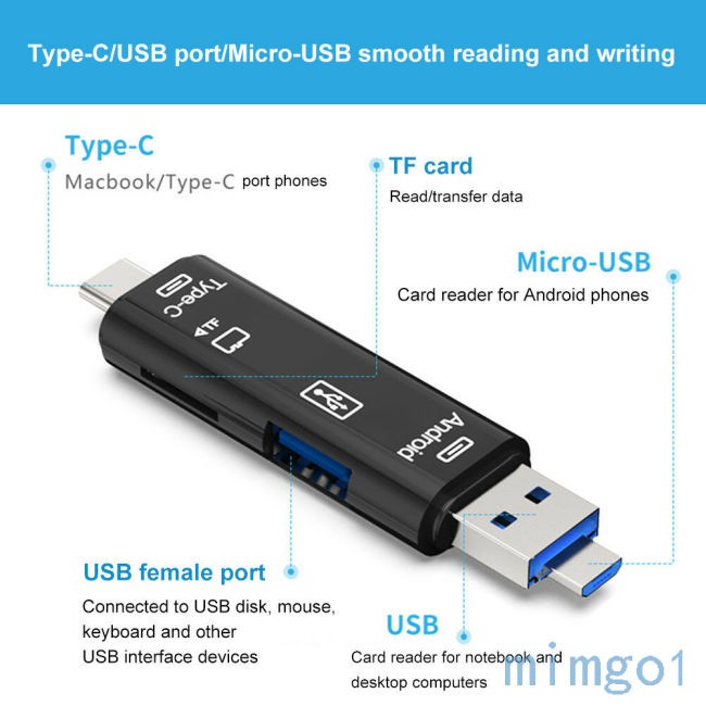 Mới Đầu Đọc Thẻ Nhớ Đa Năng Chuyển Đổi Từ Type-c Sang Tf Usb 2.0