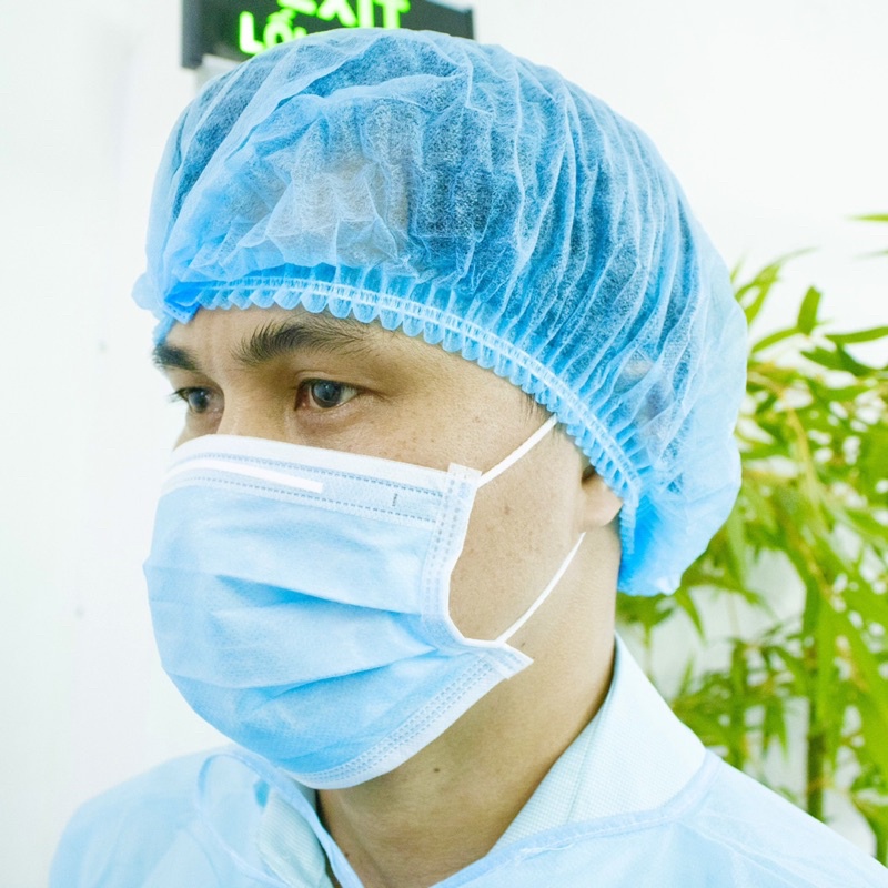 MŨ PHẪU THUẬT BẢO THẠCH NÓN CON SÂU NÓN GIẤY MÀU XANH TIỆT TRÙNG