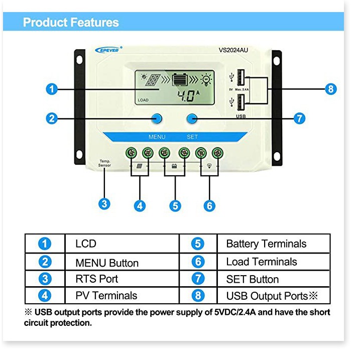 SẠC NĂNG LƯỢNG MẶT TRỜI PWM EPEVER 12V-24V 45A