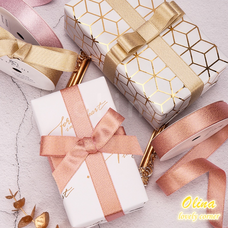 Cuộn Dây Ruy Băng 9.1Monres 16mm Màu Vàng Sang Trọng Dùng Để Gói Quà