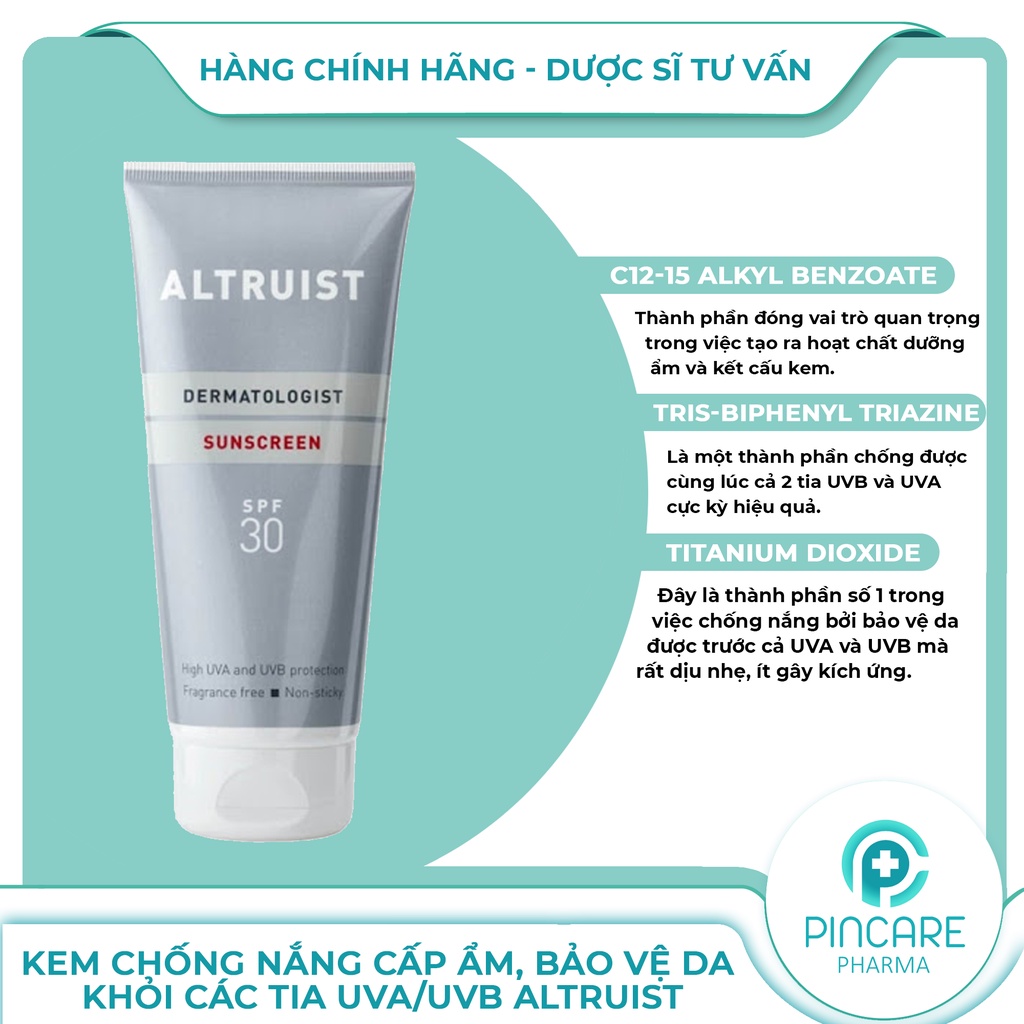 Kem chống nắng Altruist Dermatologist Face Fluid, Sunscreen SPF 30, SPF 50 mẫu mới - Hàng chính hãng - Nhà Thuốc PinCare