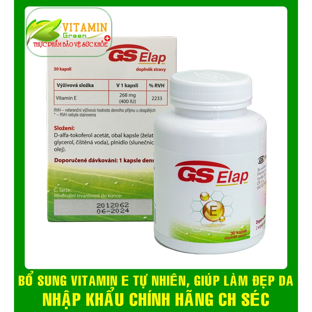 GS Elap BỔ SUNG VITAMIN E TỰ NHIÊN, GIÚP LÀM ĐẸP DA, CHỐNG OXY HÓA | NHẬP KHẨU CHÍNH HÃNG CH SÉC