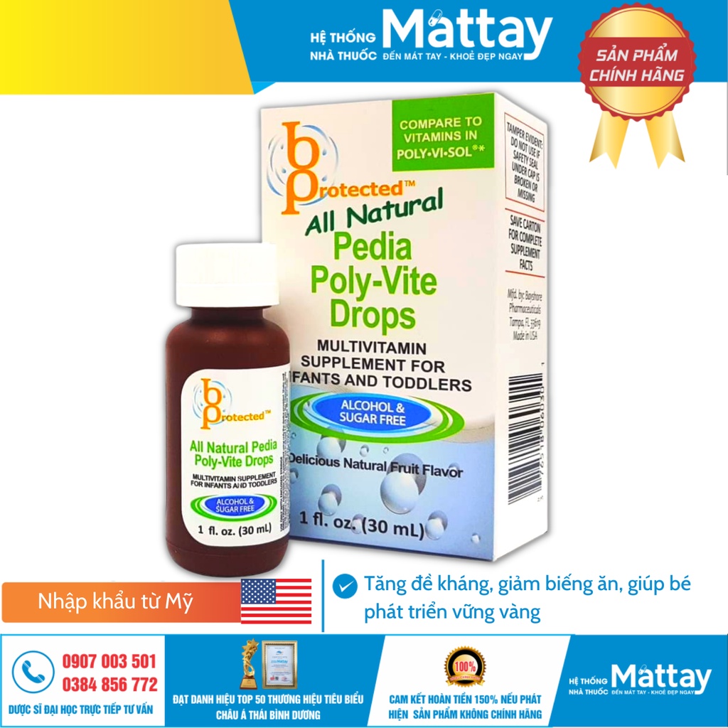 Pedia Poly Vite Drops - Bổ Sung Vitamin Tổng Hợp , Tăng Đề Kháng, Giảm Biếng Ăn, Giúp Bé Phát Triển Vững Vàng